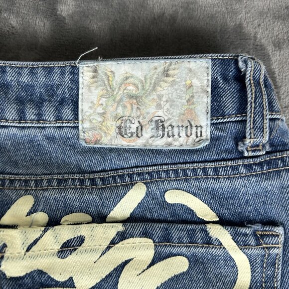 Ed Hardy Multi Tattoo Relaxed Baggy Jeans Women's Size 30 Painted Logo Koi Y2K - Picture 10 of 11